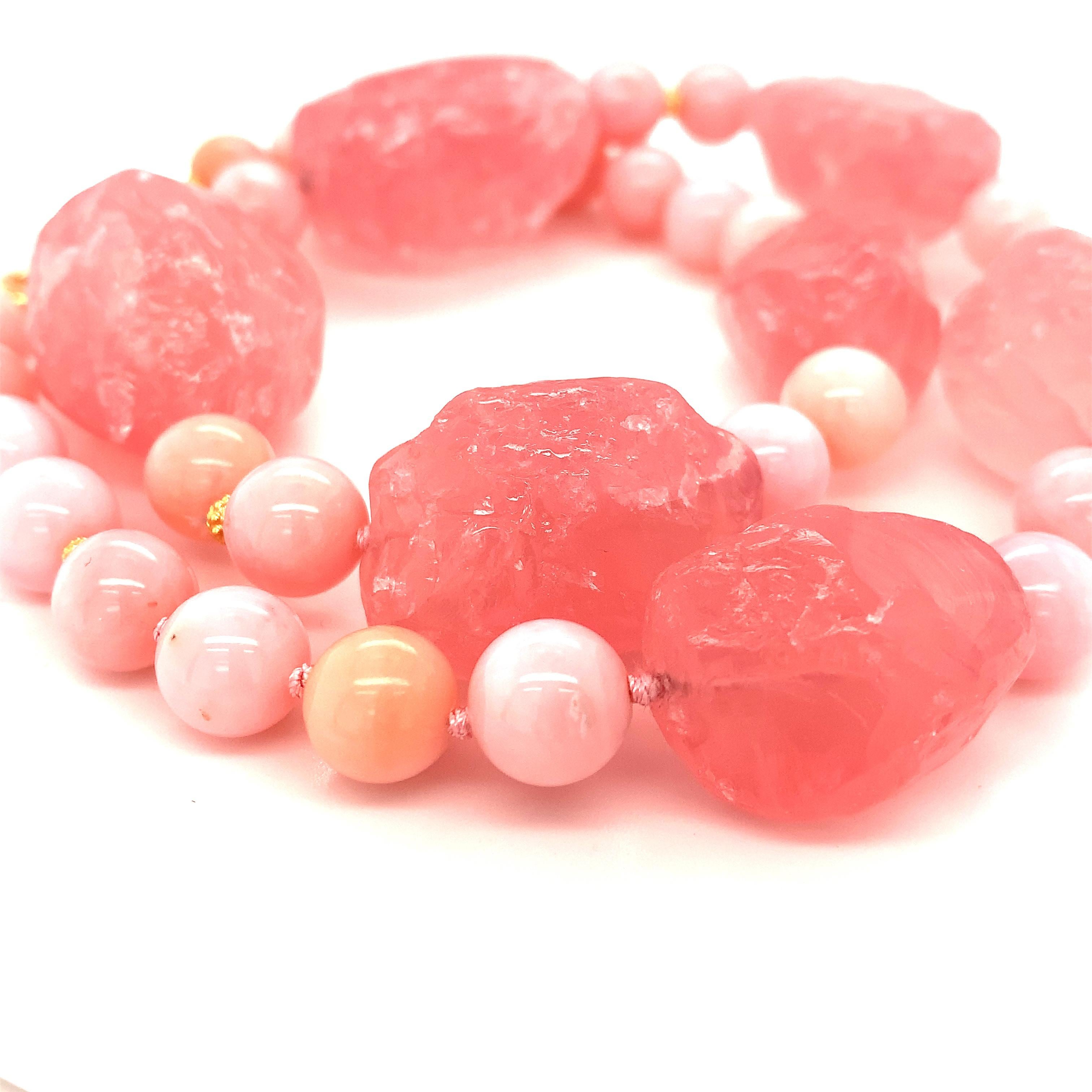 Tumbled Rose Quartz Nugget, Pink Opal Bead Necklace, 156 Grams