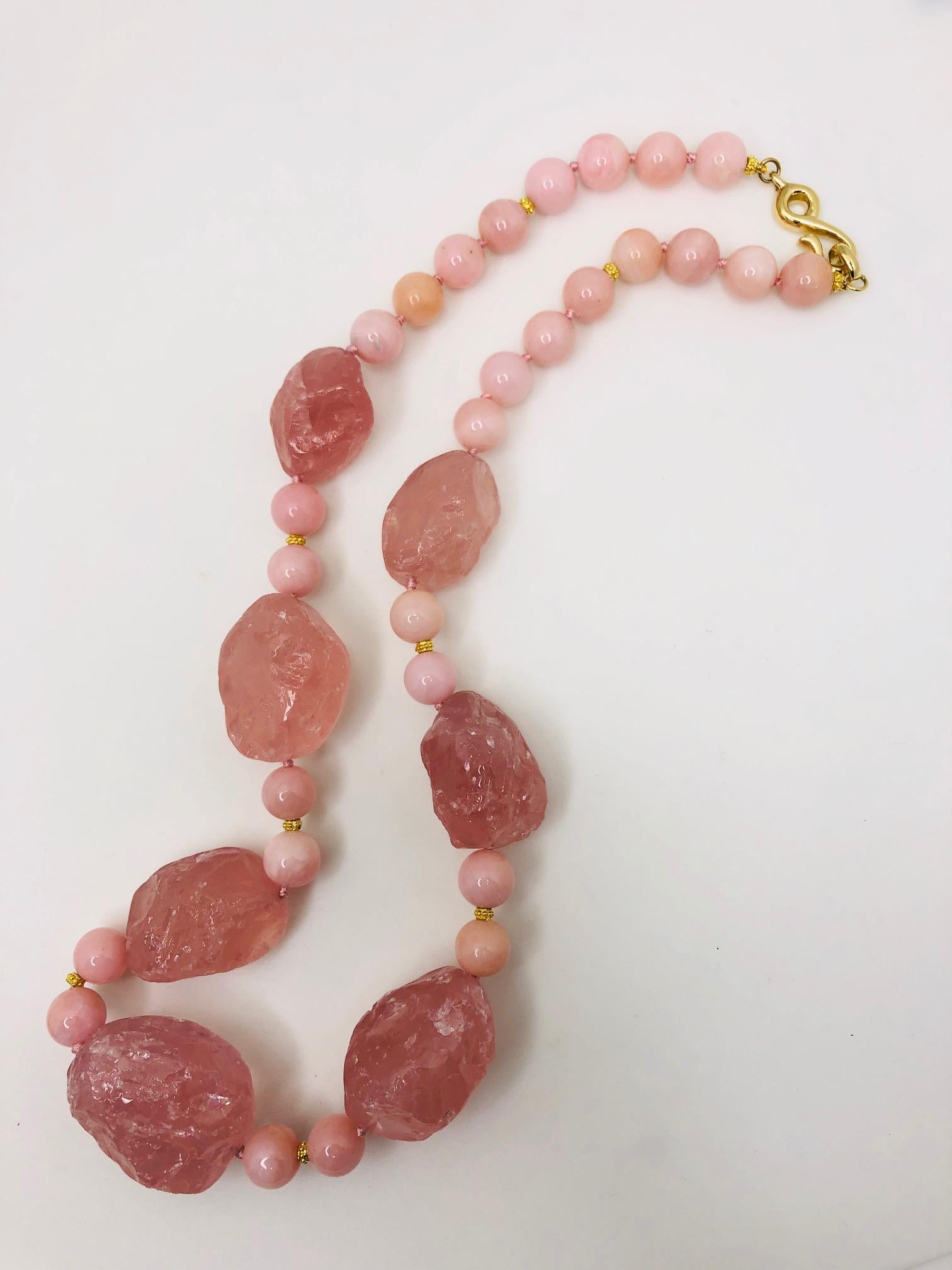 Rose Quartz Nugget, Pink Opal Bead Necklace, 156 Grams In New Condition In Los Angeles, CA