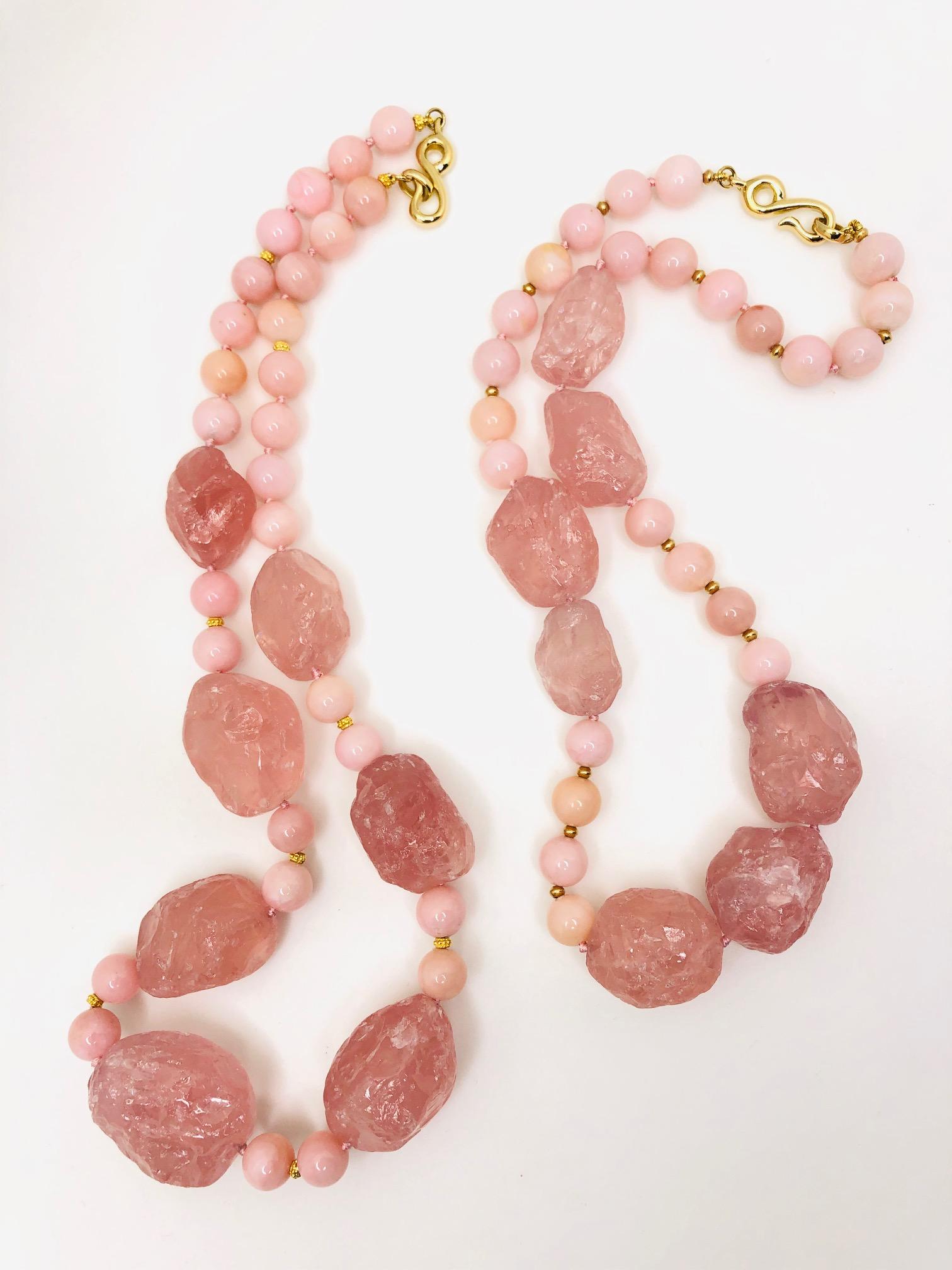 Women's Rose Quartz Nugget, Pink Opal Bead Necklace, 156 Grams