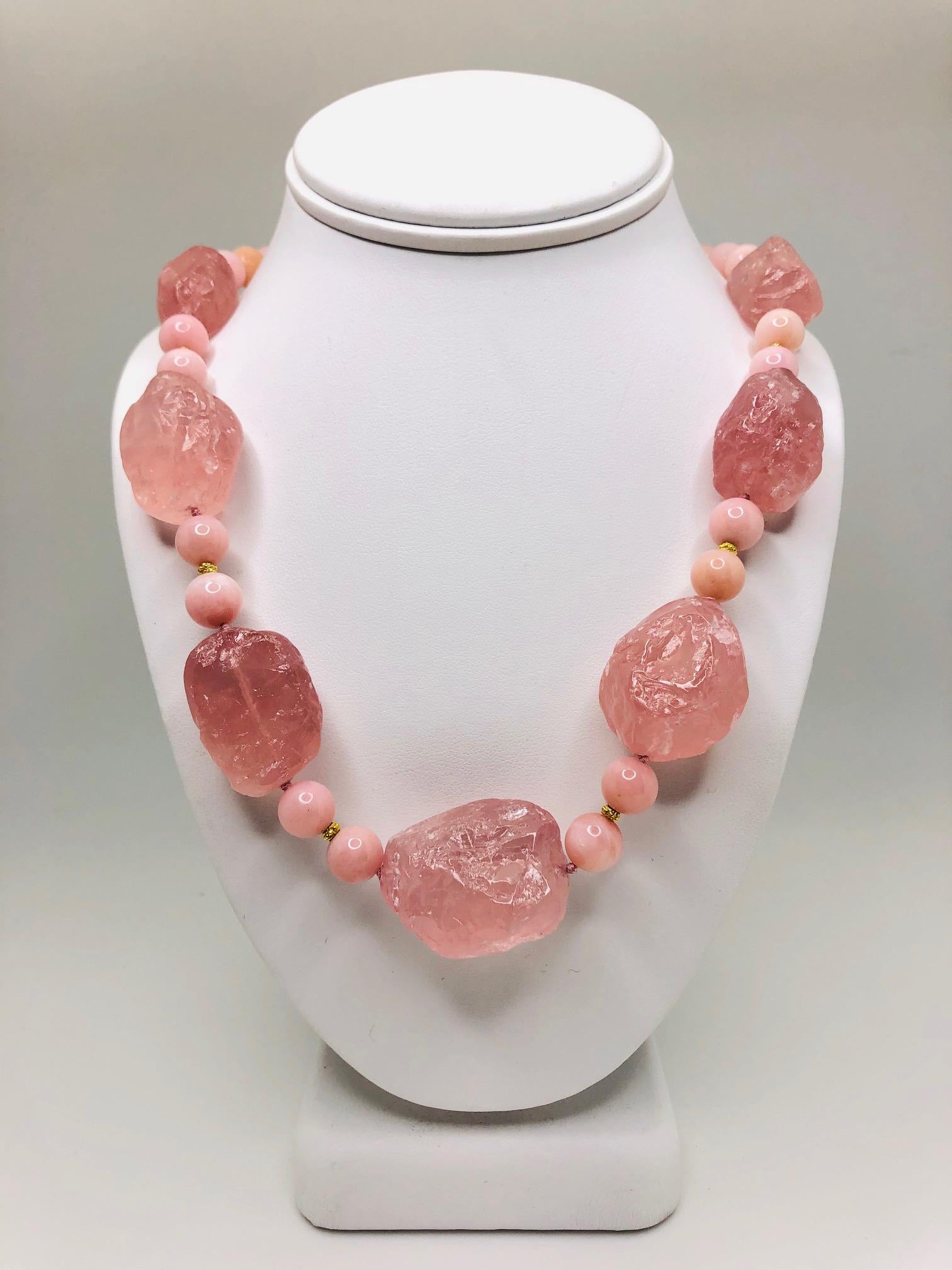 Rose Quartz Nugget, Pink Opal Bead Necklace, 156 Grams 1