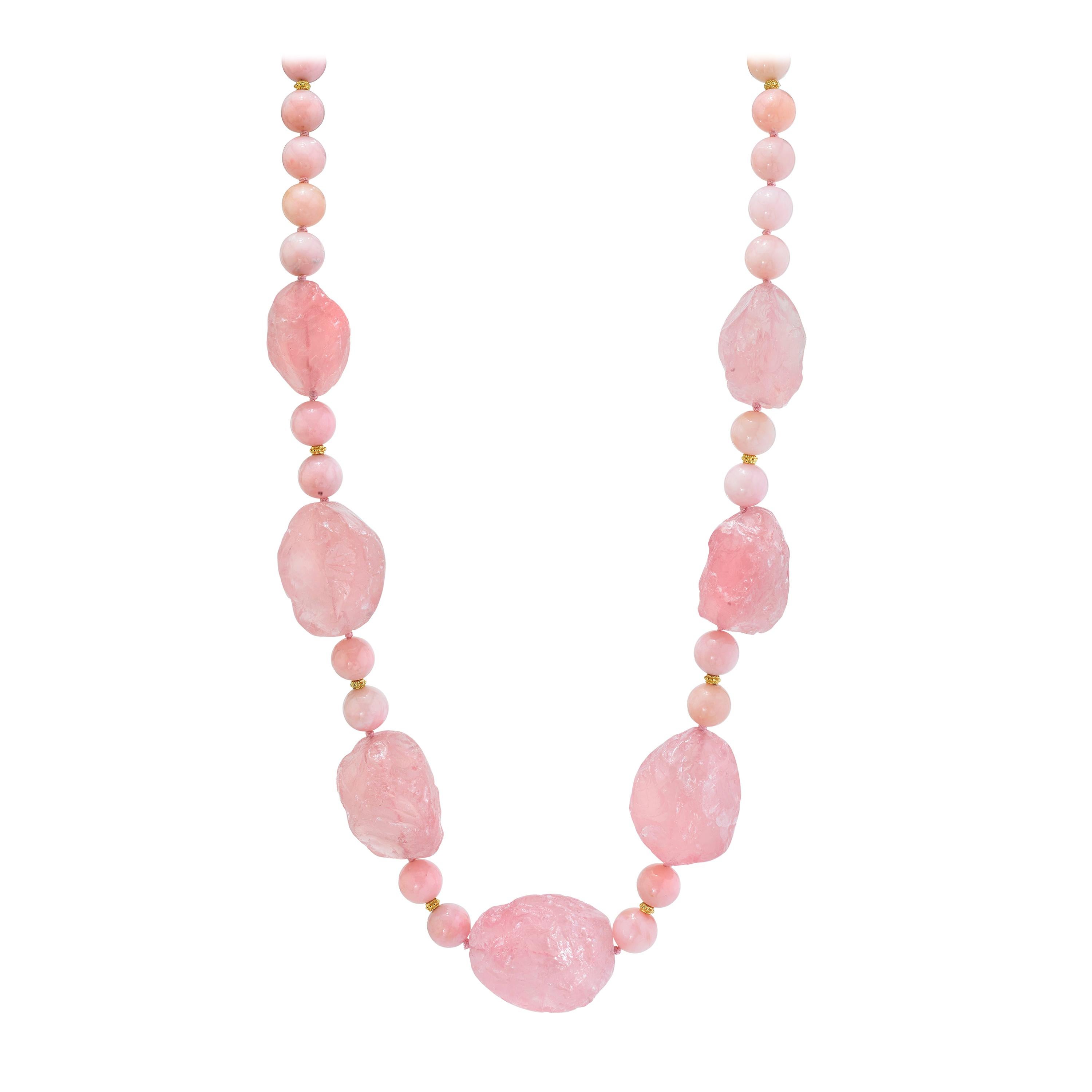Rose Quartz Nugget, Pink Opal Bead Necklace, 156 Grams