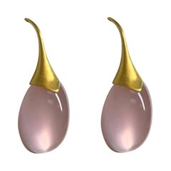 Rose Quartz on Trumpet Earrings in 18 Karat Gold, A2 by Arunashi