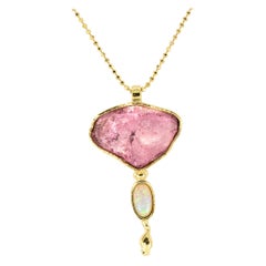 Rose Quartz Opal Yellow Gold Pendant Necklace