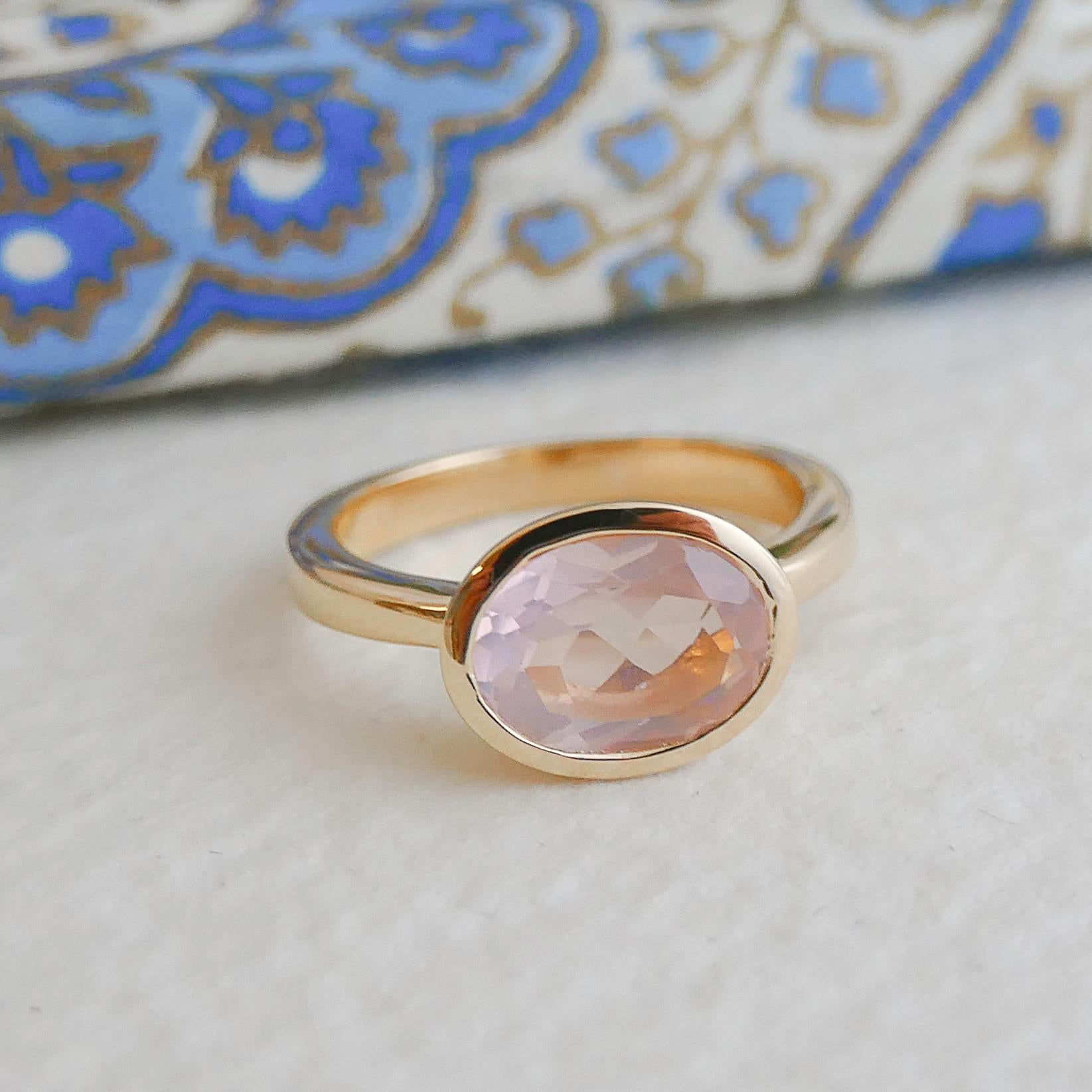 8x10mm Oval Faceted Rose Quartz is set in gold-plated 925 sterling silver.
Available in sizes 6, 7, 8 and 9.Please let me know what size you want when you order.