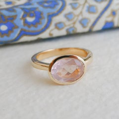 Rose Quartz Oval Gold Plated Sterling Silver Ring