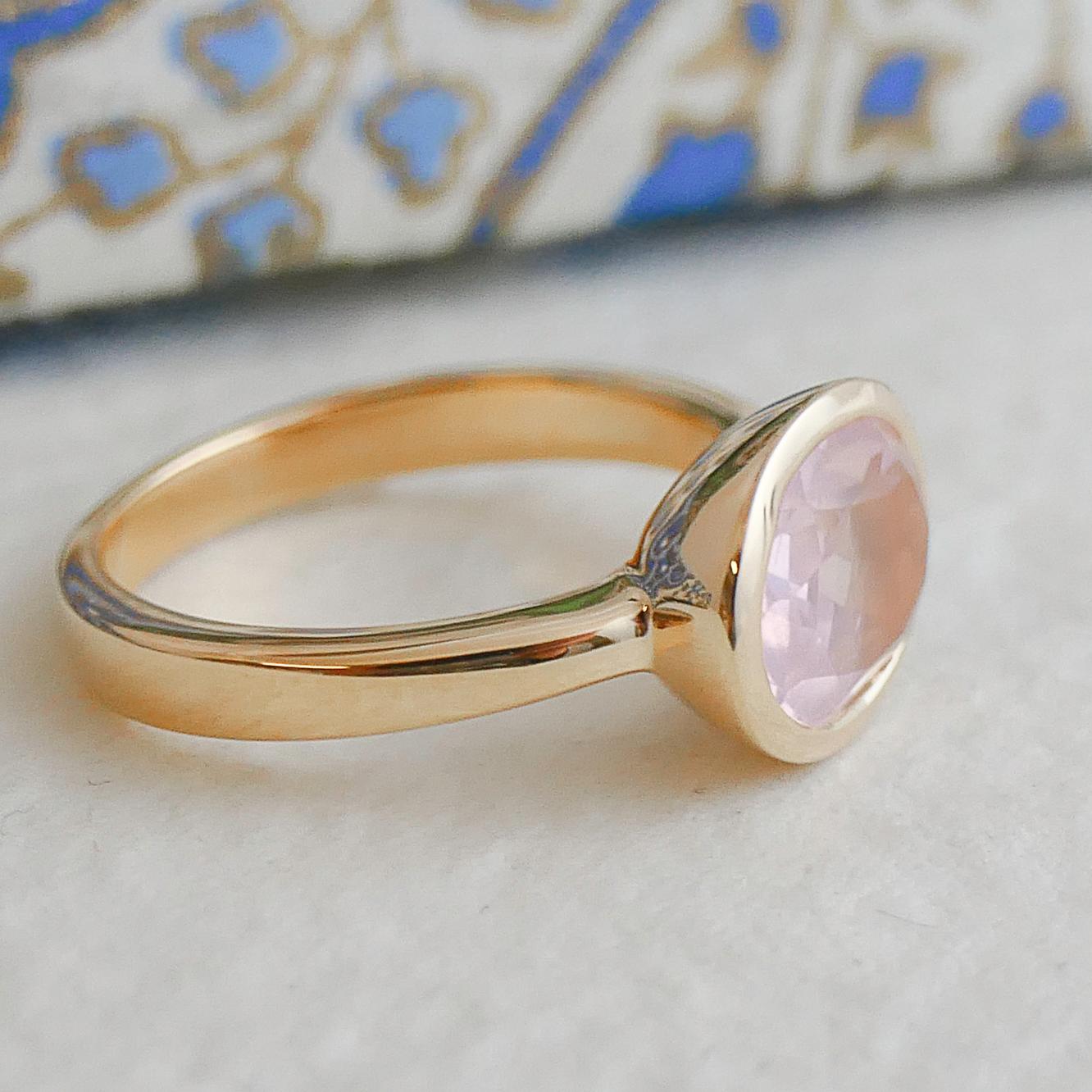 Oval Cut Rose Quartz Oval Gold Plated Sterling Silver Ring For Sale