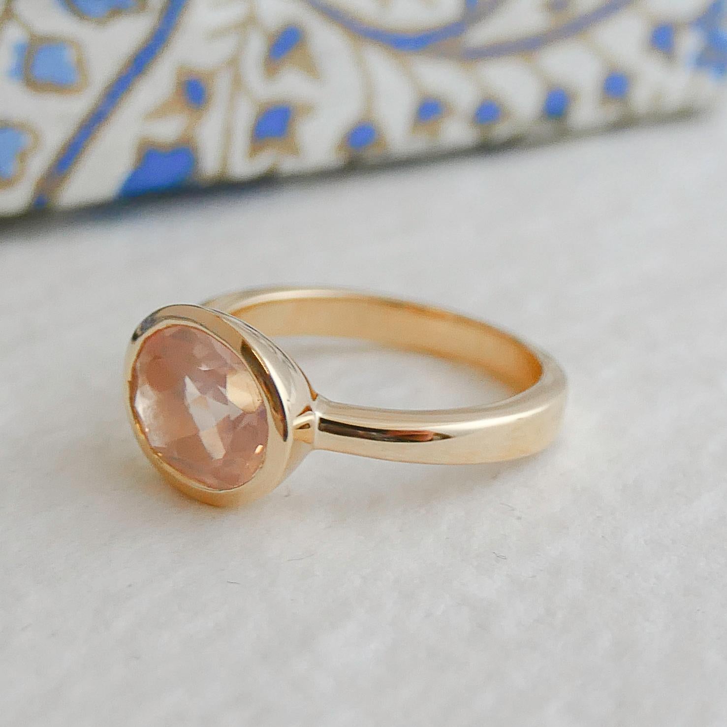 Women's Rose Quartz Oval Gold Plated Sterling Silver Ring For Sale