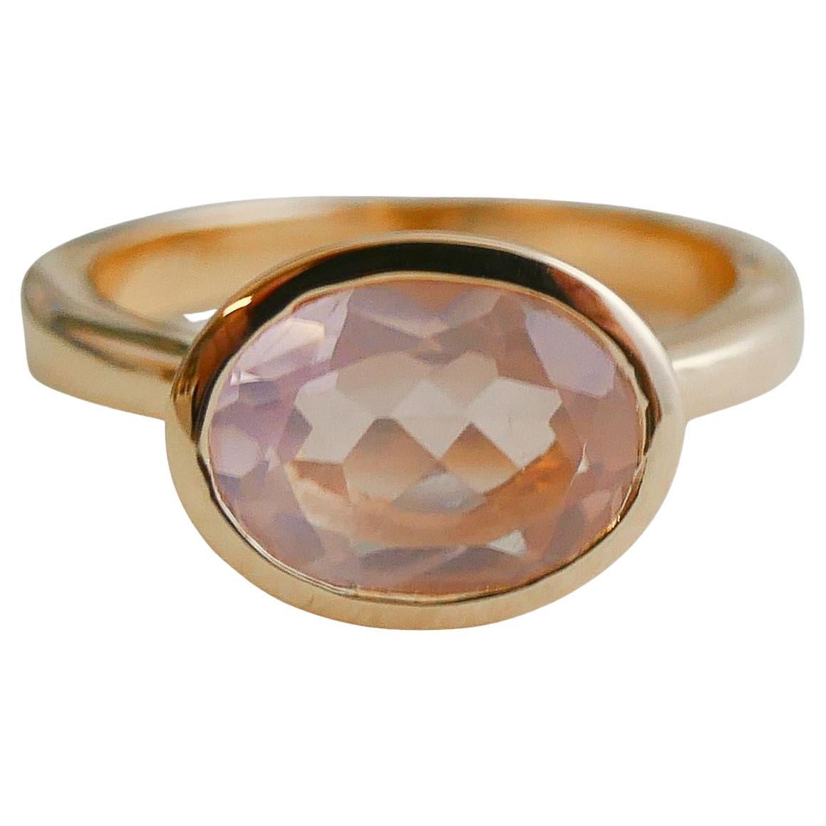 Rose Quartz Oval Gold Plated Sterling Silver Ring