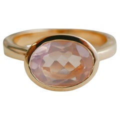 Anello ovale di quarzo rosa placcato oro in argento sterling
