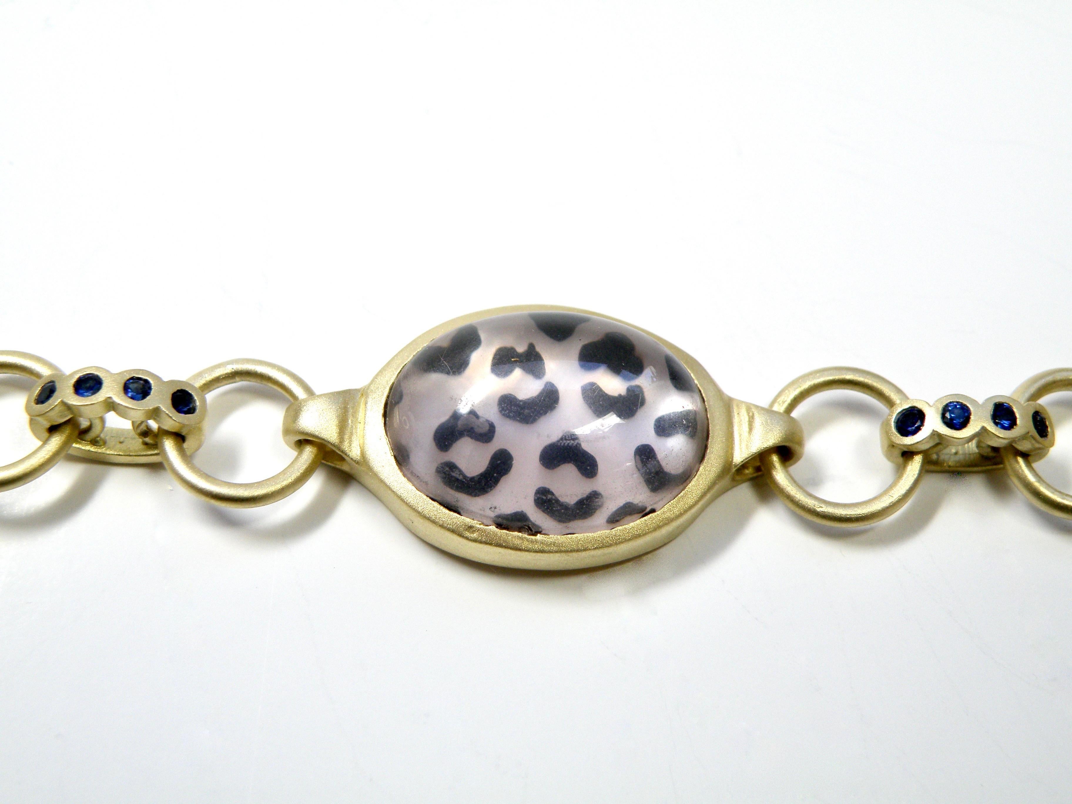 Contemporary Rose Quartz Painted Leopard Bracelet For Sale