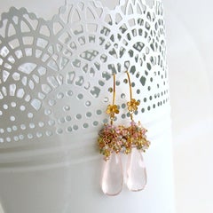 Rose Quartz Pastel Sapphires Cluster Tendrils Earrings Juliet IV Earrings