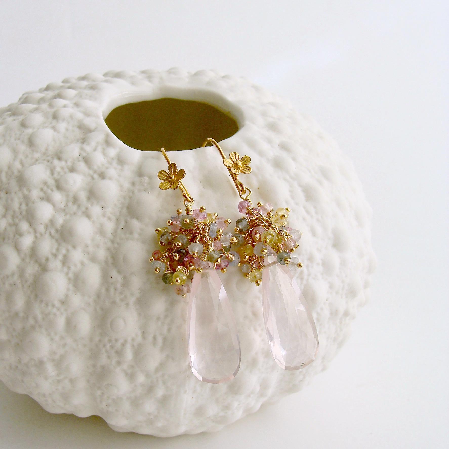 Rose Quartz Pastel Sapphires Cluster Tendrils Earrings Juliet IV Earrings (Kunsthandwerker*in)