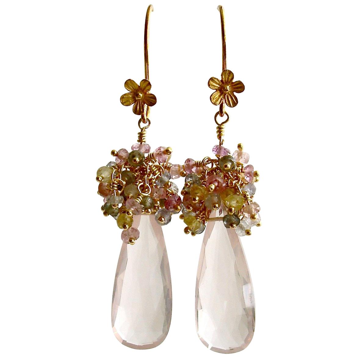 Rose Quartz Pastel Sapphires Cluster Tendrils Earrings Juliet IV Earrings