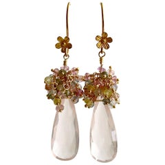 Rose Quartz Pastel Sapphires Cluster Tendrils Earrings Juliet IV Earrings
