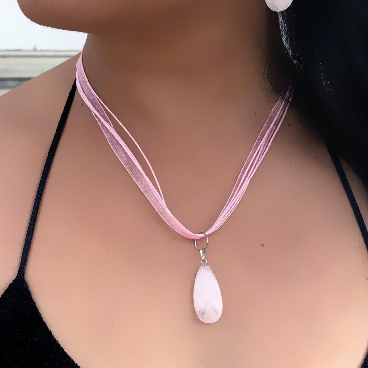 Rose Quartz Pendant Necklace, Natural Gemstone Necklace  by nlanlaVictory For Sale 5