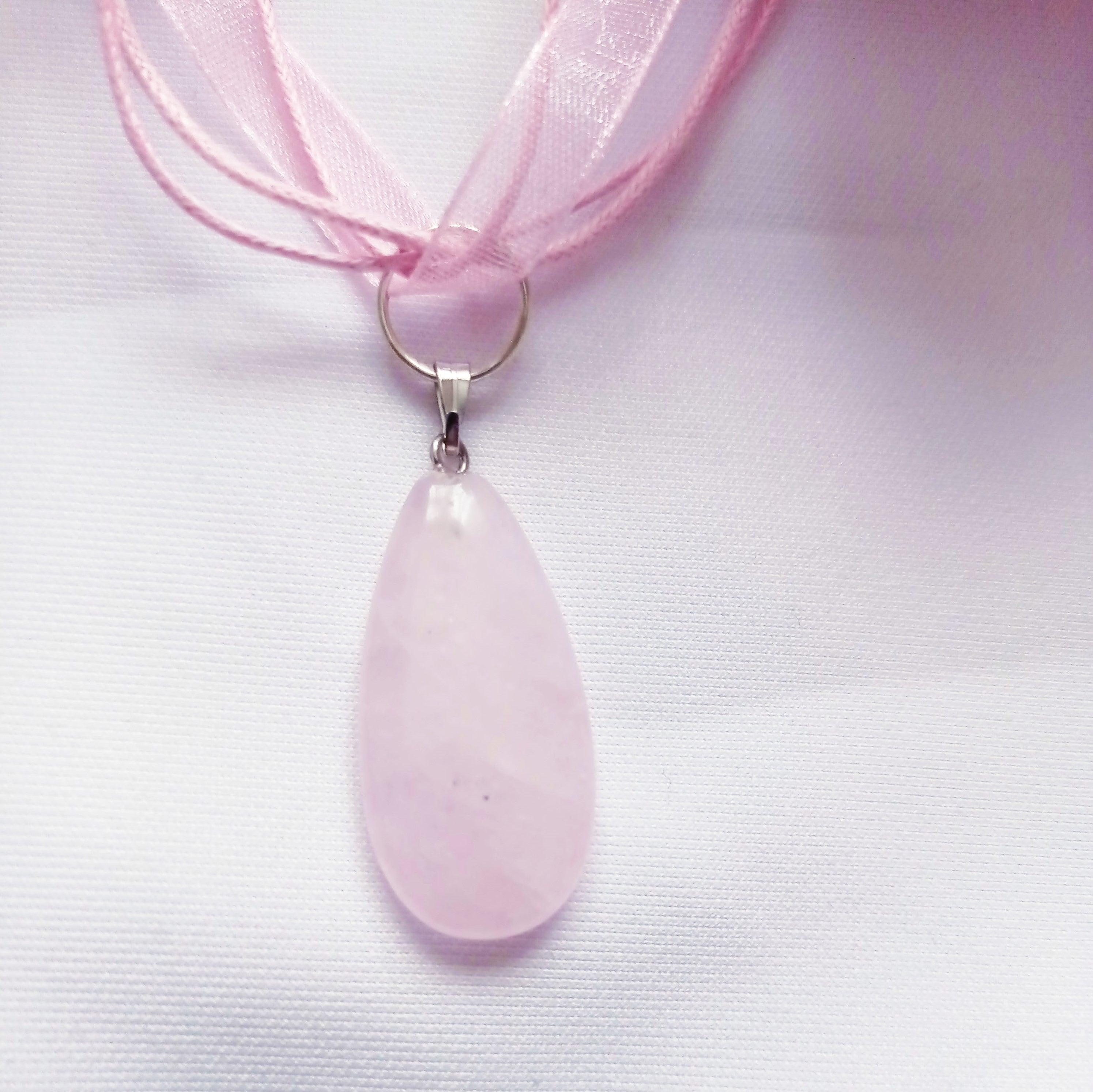 Bead Rose Quartz Pendant Necklace, Natural Gemstone Necklace  by nlanlaVictory For Sale
