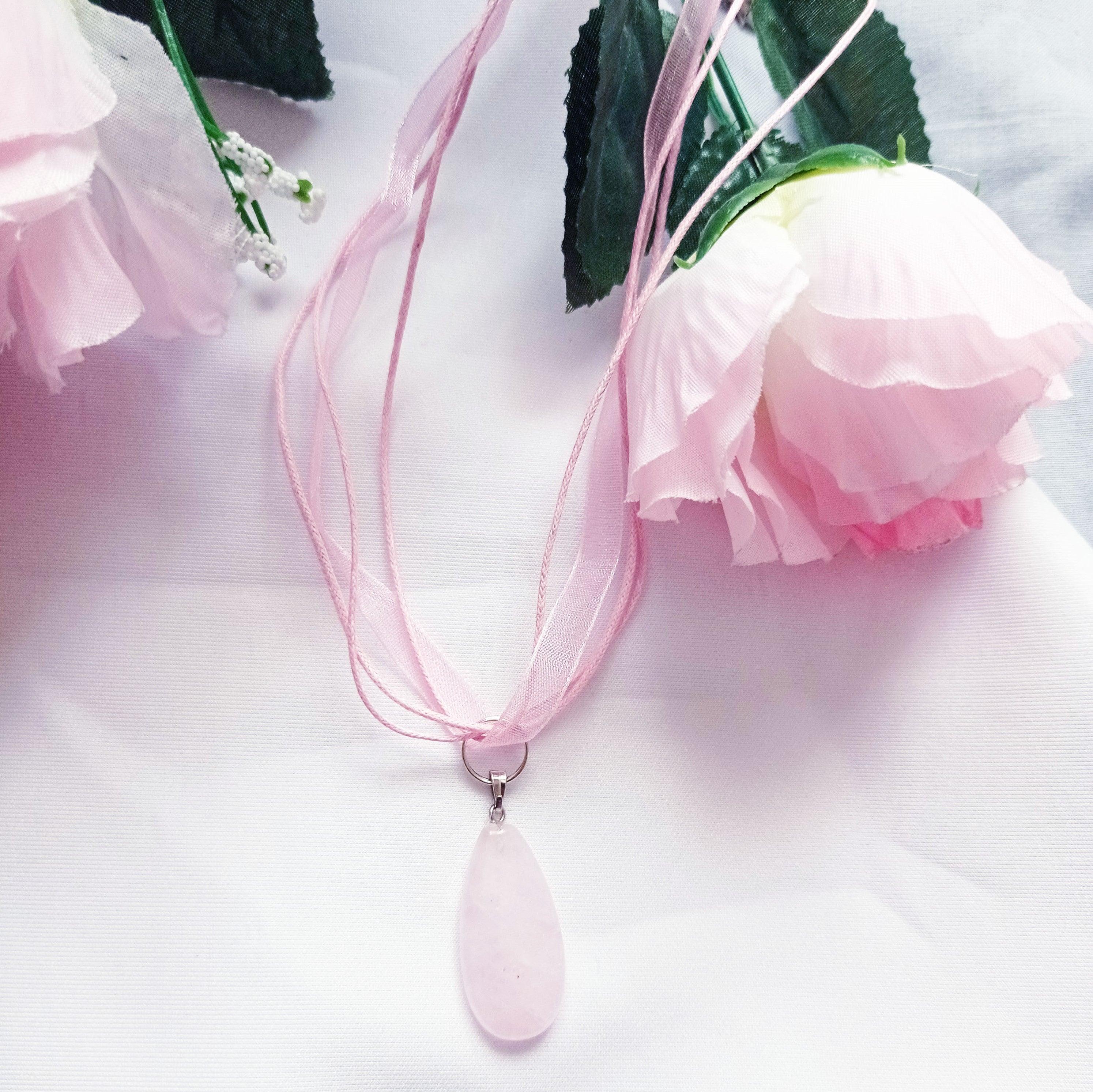 Women's Rose Quartz Pendant Necklace, Natural Gemstone Necklace  by nlanlaVictory For Sale