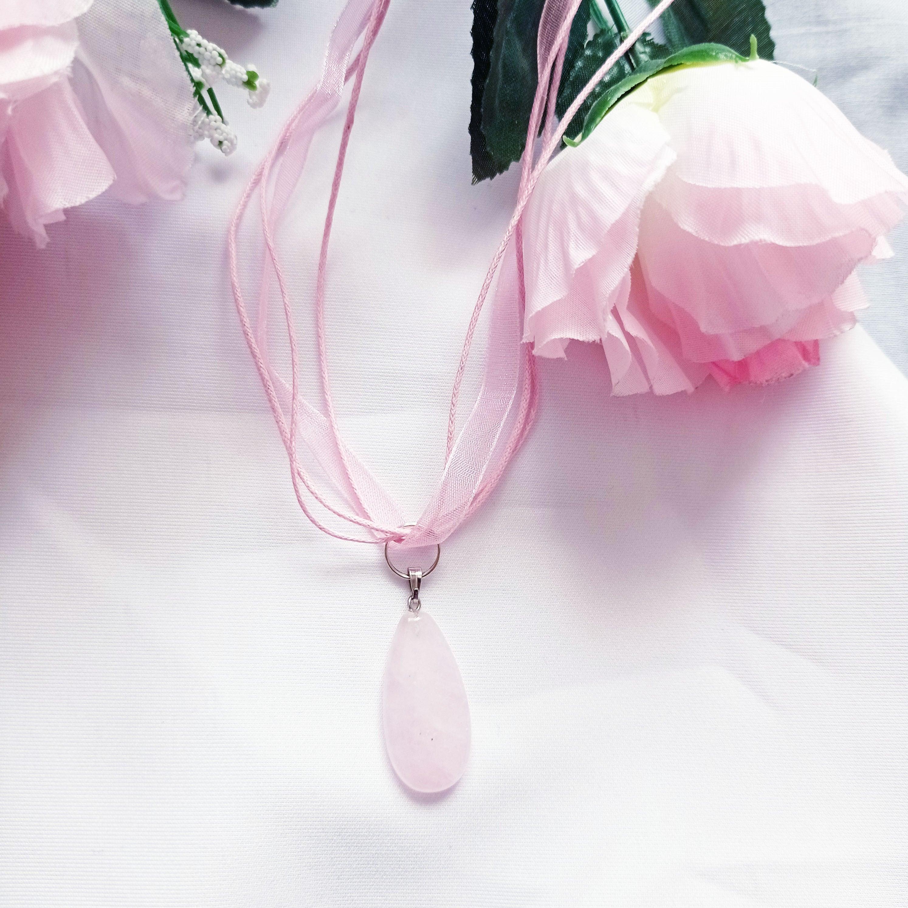 Rose Quartz Pendant Necklace, Natural Gemstone Necklace  by nlanlaVictory For Sale 1