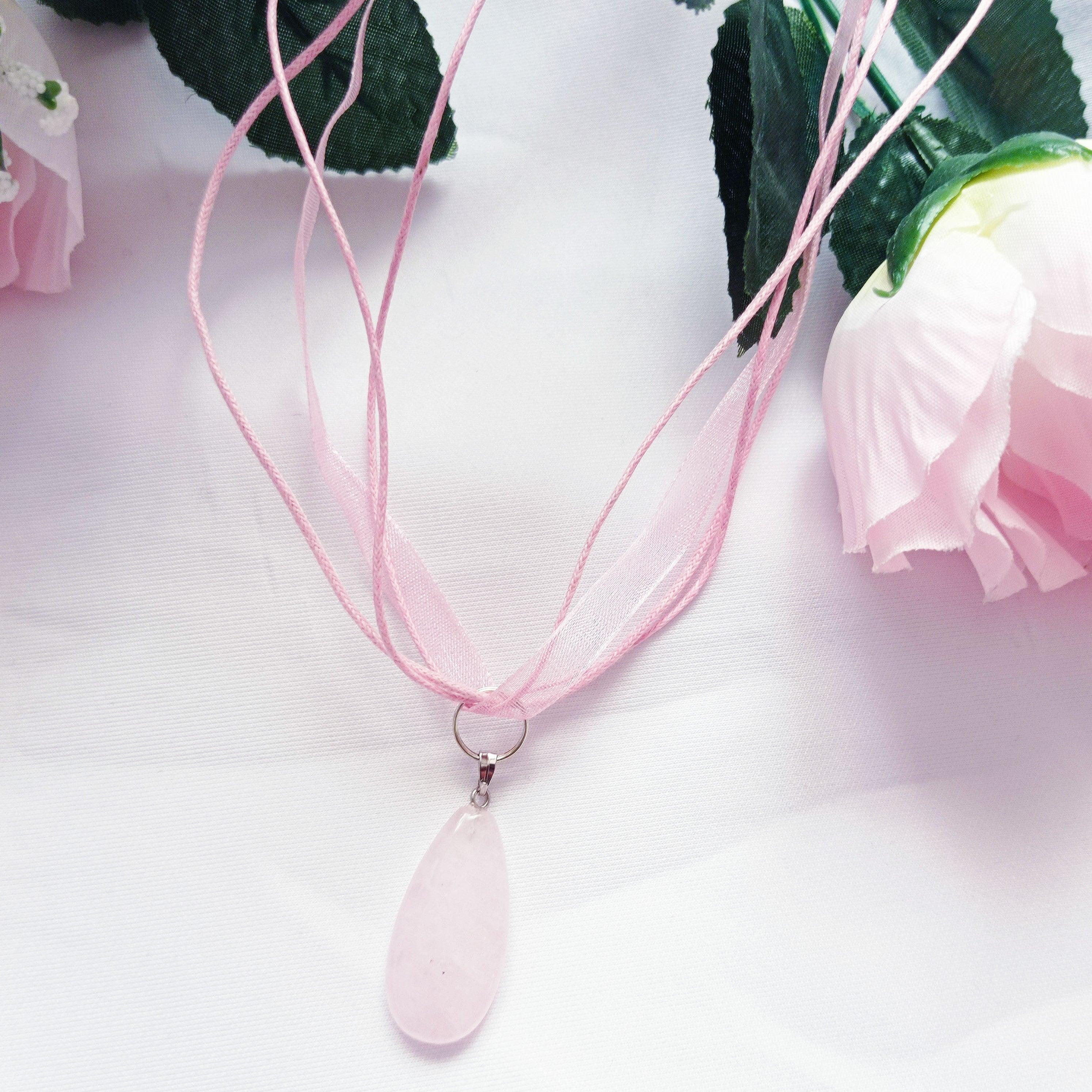 Rose Quartz Pendant Necklace, Natural Gemstone Necklace  by nlanlaVictory For Sale 3