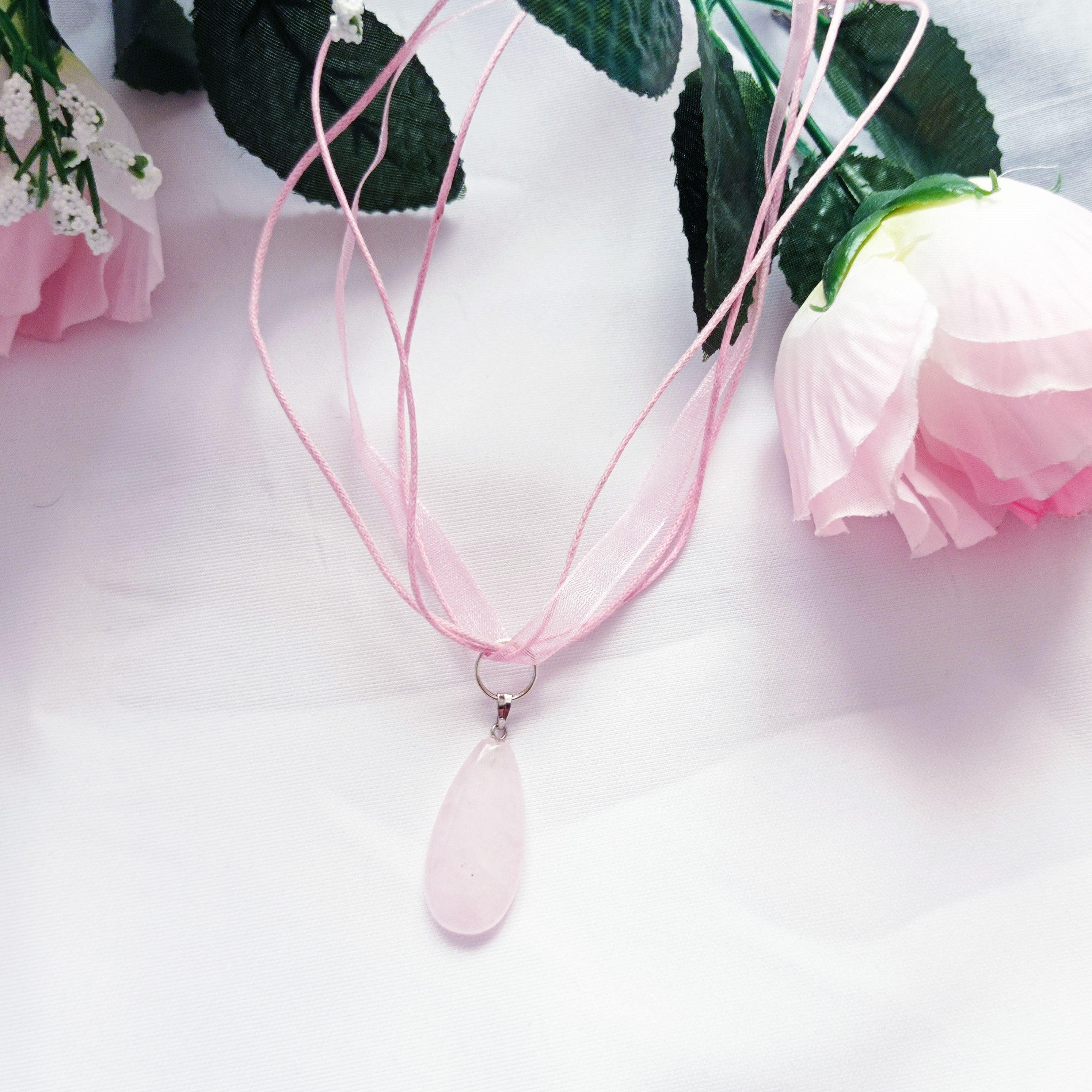 Rose Quartz Pendant Necklace, Natural Gemstone Necklace  by nlanlaVictory For Sale 4