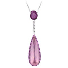 Rose Quartz Pendant Pink Sapphires and Diamonds 17 Carats 18K Gold