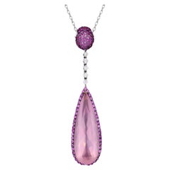Rosenquarz-Anhänger mit rosa Saphiren und Diamanten 17 Karat 18K Gold