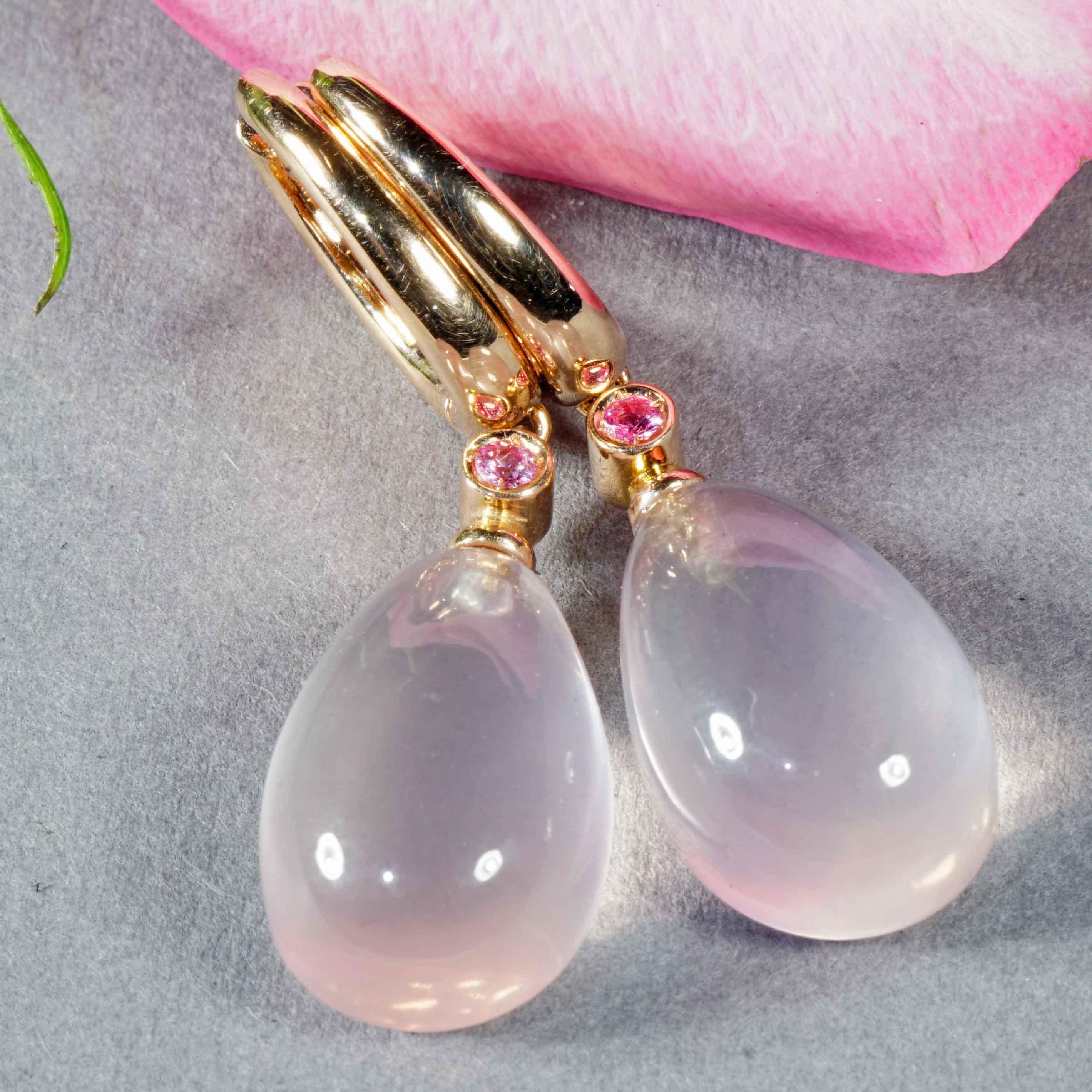 Modern Rose Quartz Pink Saphire Earrings 20 ct modern Style made in Italy 35 x 10 mm For Sale