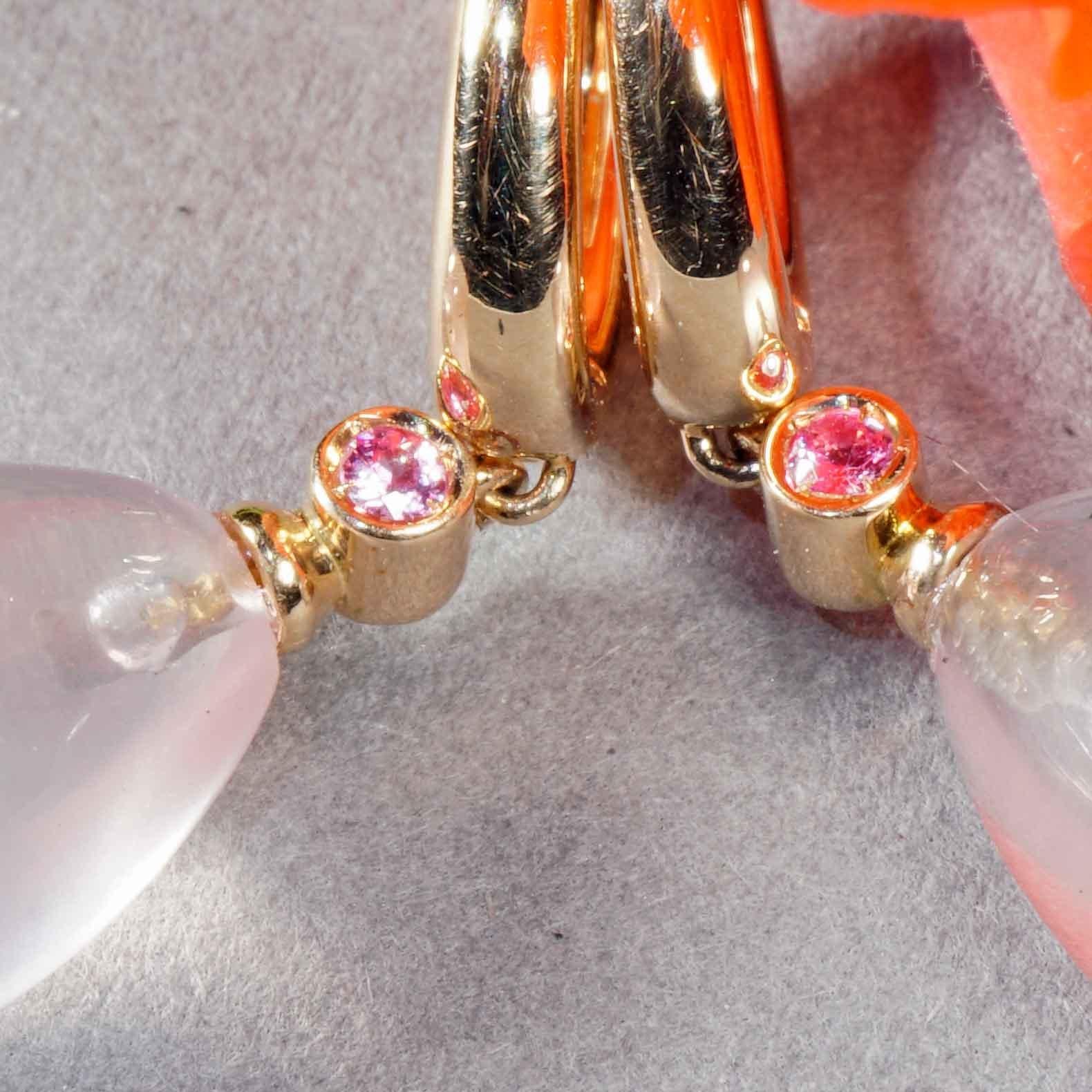Rose Quartz Pink Saphire Earrings 20 ct modern Style made in Italy 35 x 10 mm In New Condition For Sale In Viena, Viena
