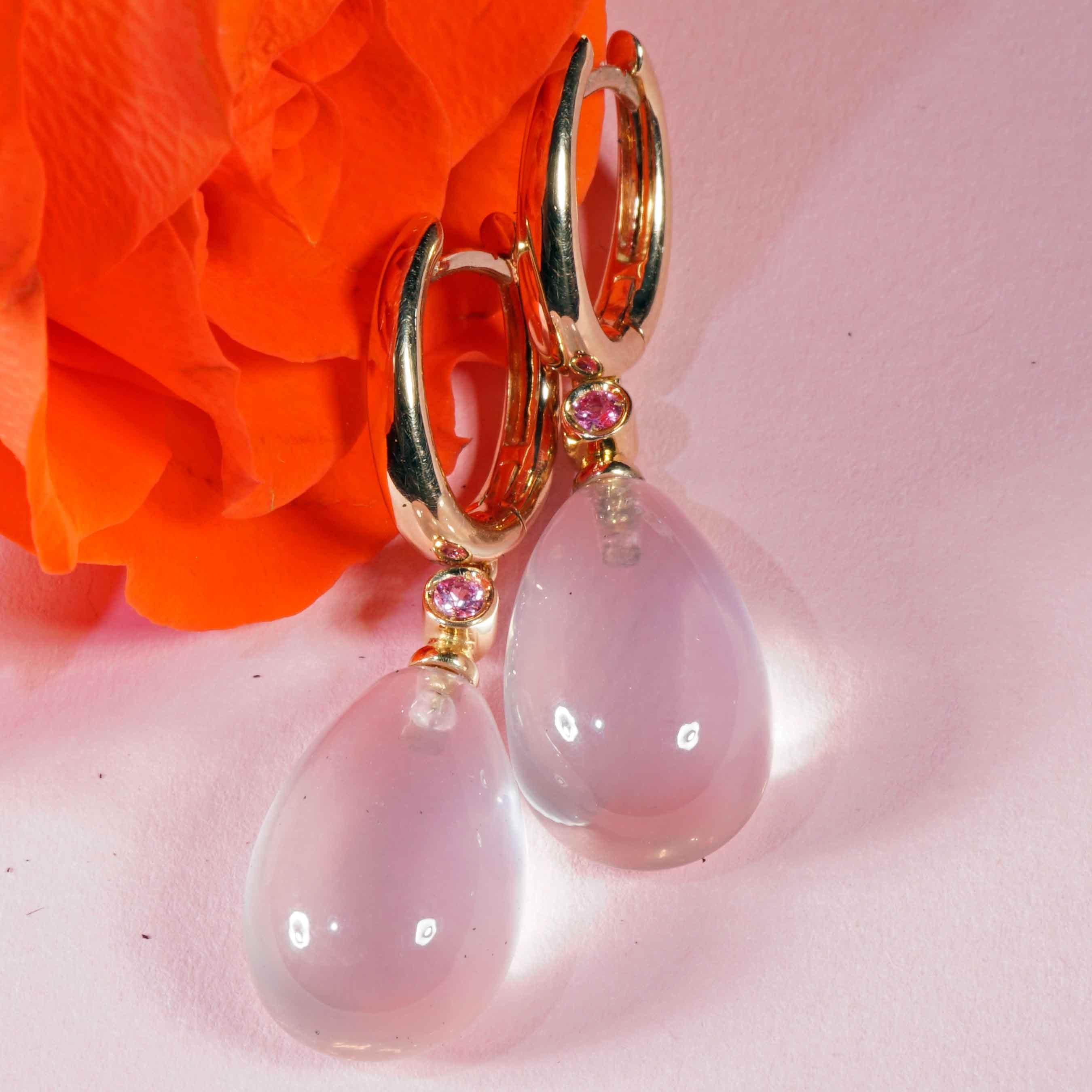 Women's or Men's Rose Quartz Pink Saphire Earrings 20 ct modern Style made in Italy 35 x 10 mm For Sale
