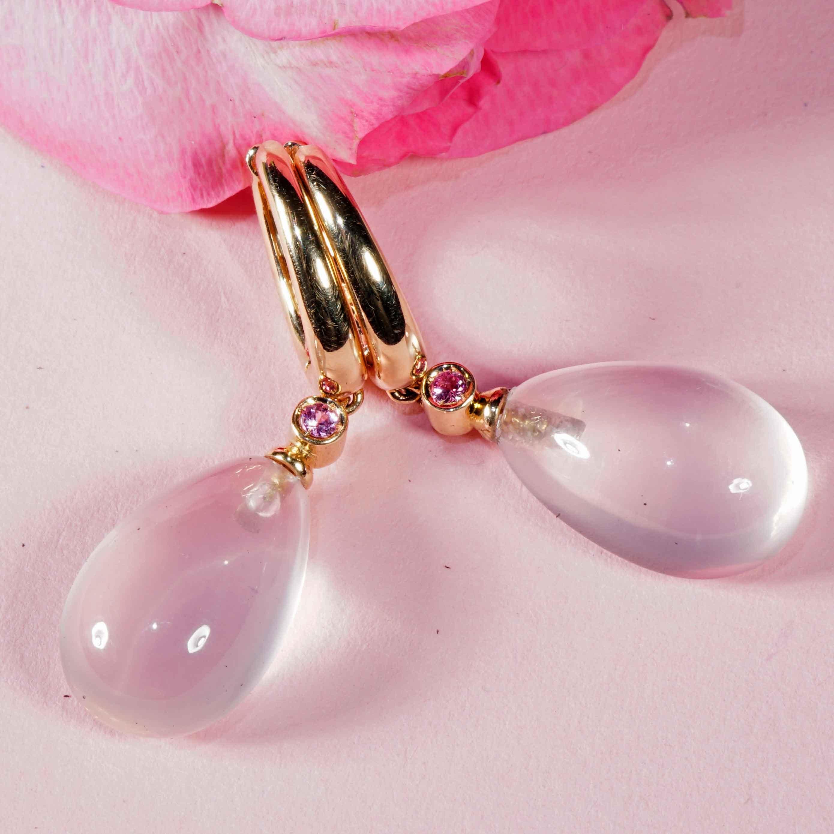 Rose Quartz Pink Saphire Earrings 20 ct modern Style made in Italy 35 x 10 mm For Sale 1