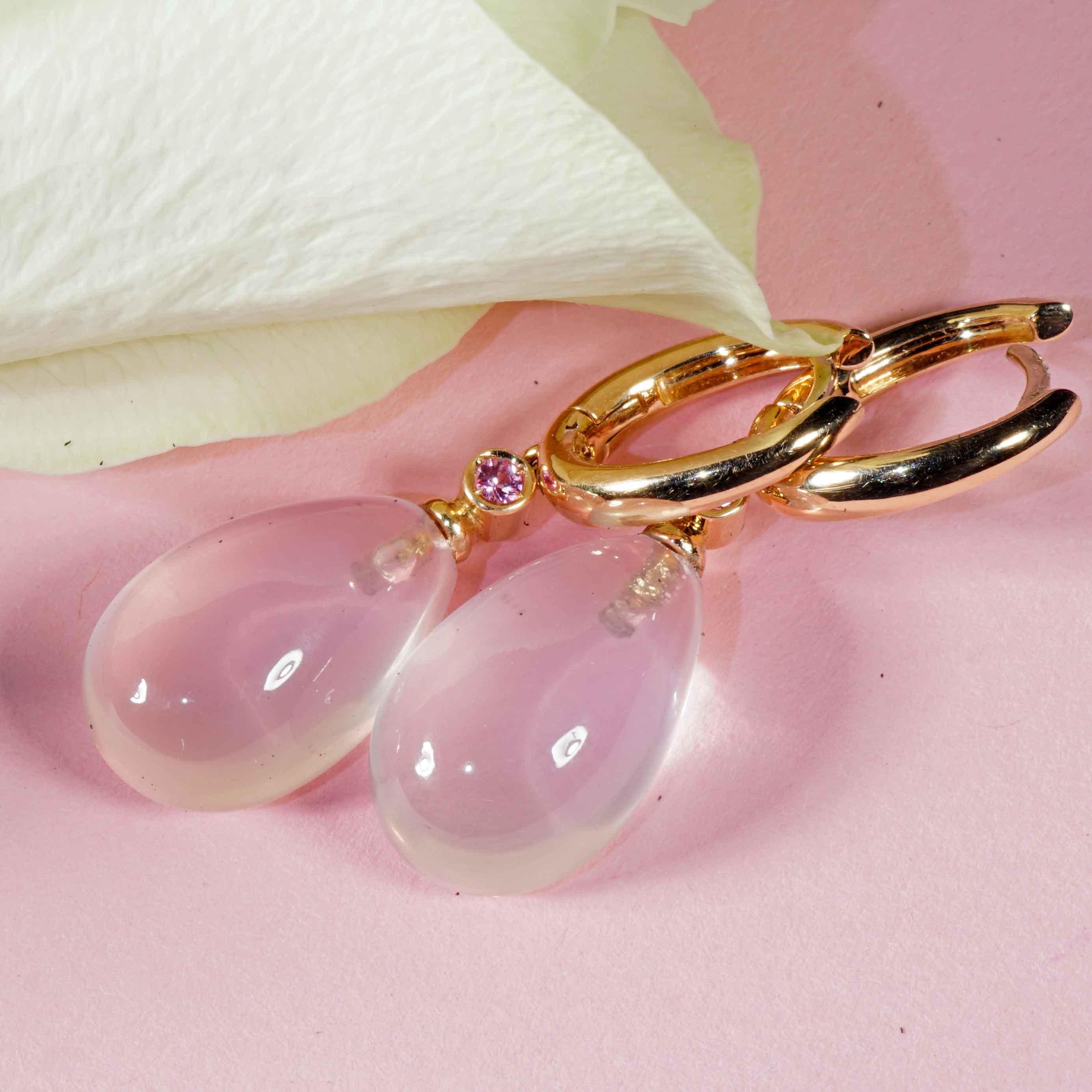 Rose Quartz Pink Saphire Earrings 20 ct modern Style made in Italy 35 x 10 mm For Sale 2
