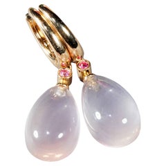 Orecchini di quarzo rosa e saphire 20 ct in stile moderno made in Italy 35 x 10 mm