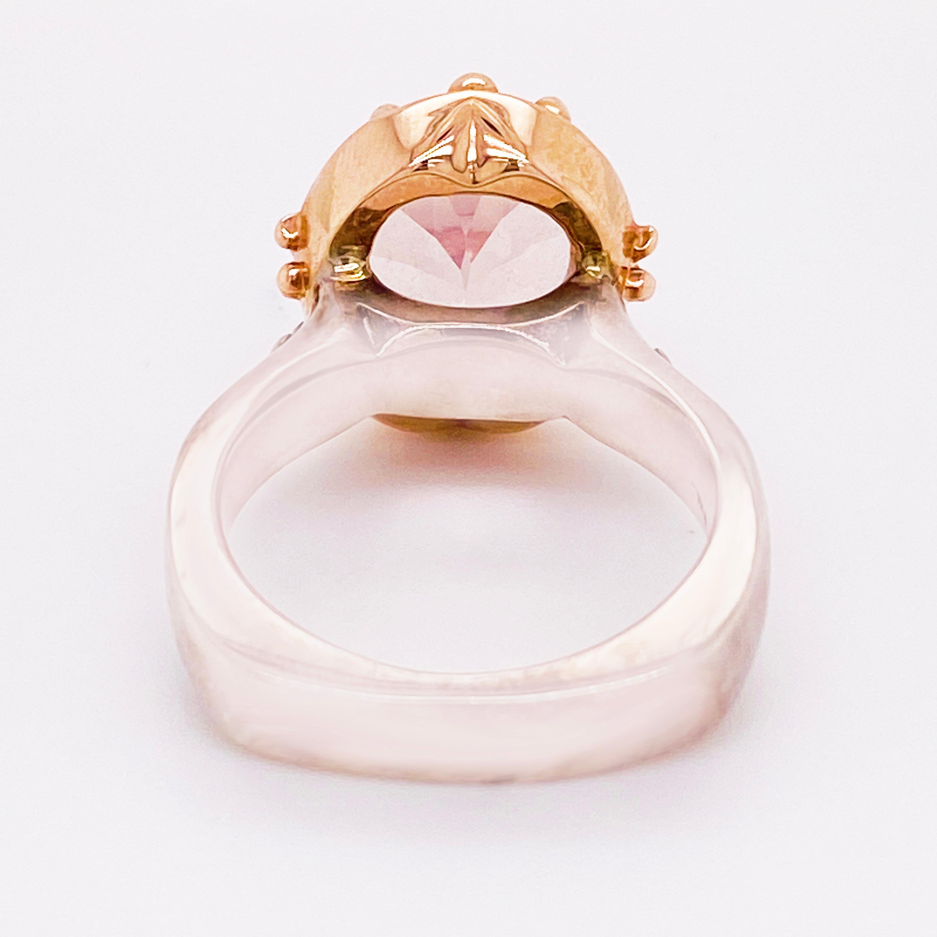 Modern Rose Quartz Ring, 14 Karat Rose Gold and Sterling Silver, Rare Rose Quartz For Sale