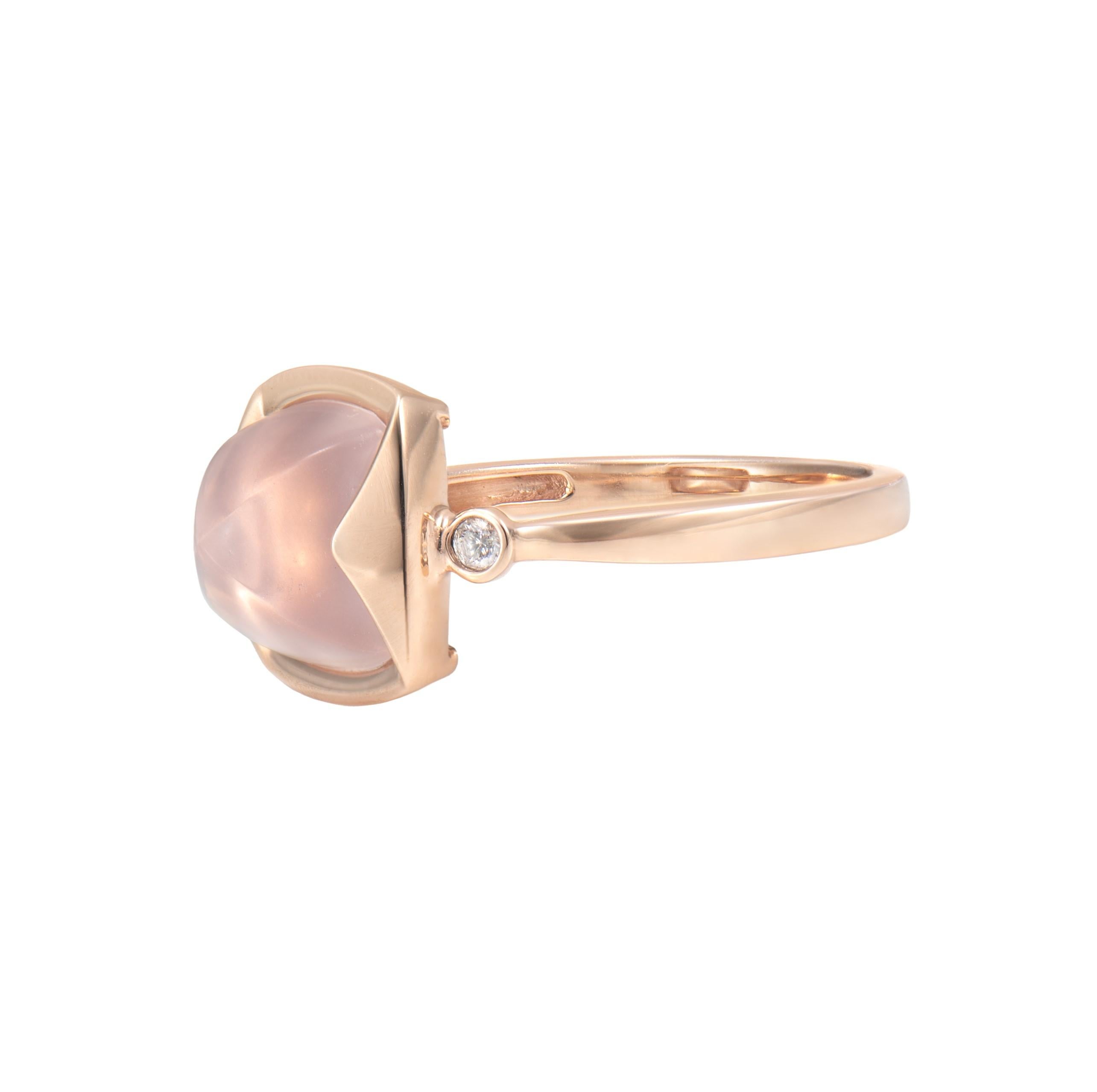 Rosenquarz-Ring aus 18 Karat Roségold mit weißem Diamant. (Zeitgenössisch) im Angebot