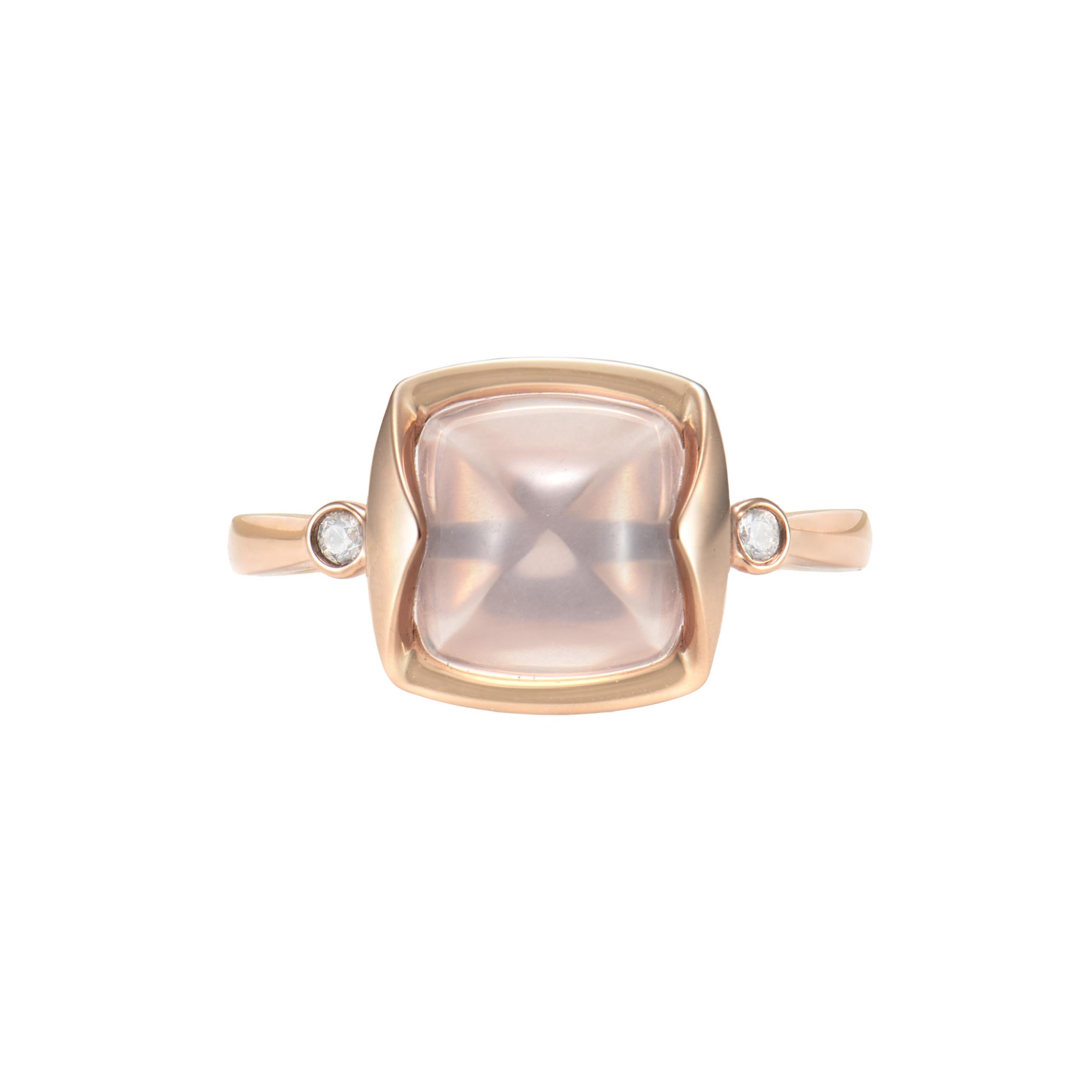 Rosenquarz-Ring aus 18 Karat Roségold mit weißem Diamant. (Kegel-Cabochon) im Angebot