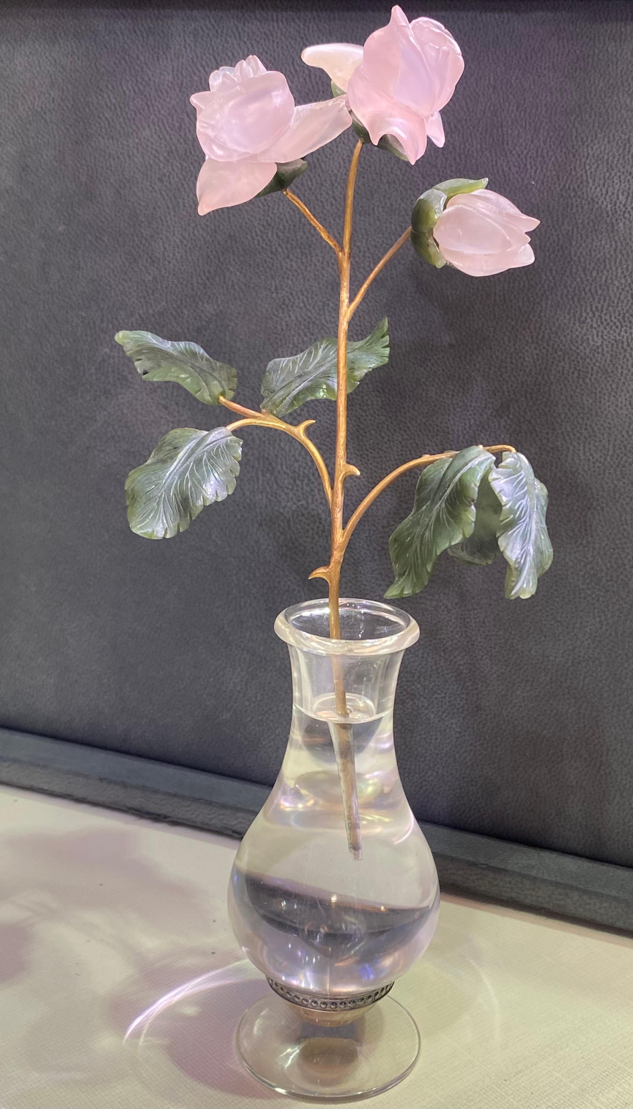Vase de bureau en cristal de roche et fleur de quartz rose Objects for Objects en vente 2