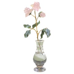 Rosenquarz Rose Blume & Bergkristall Vase Schreibtisch Objekt