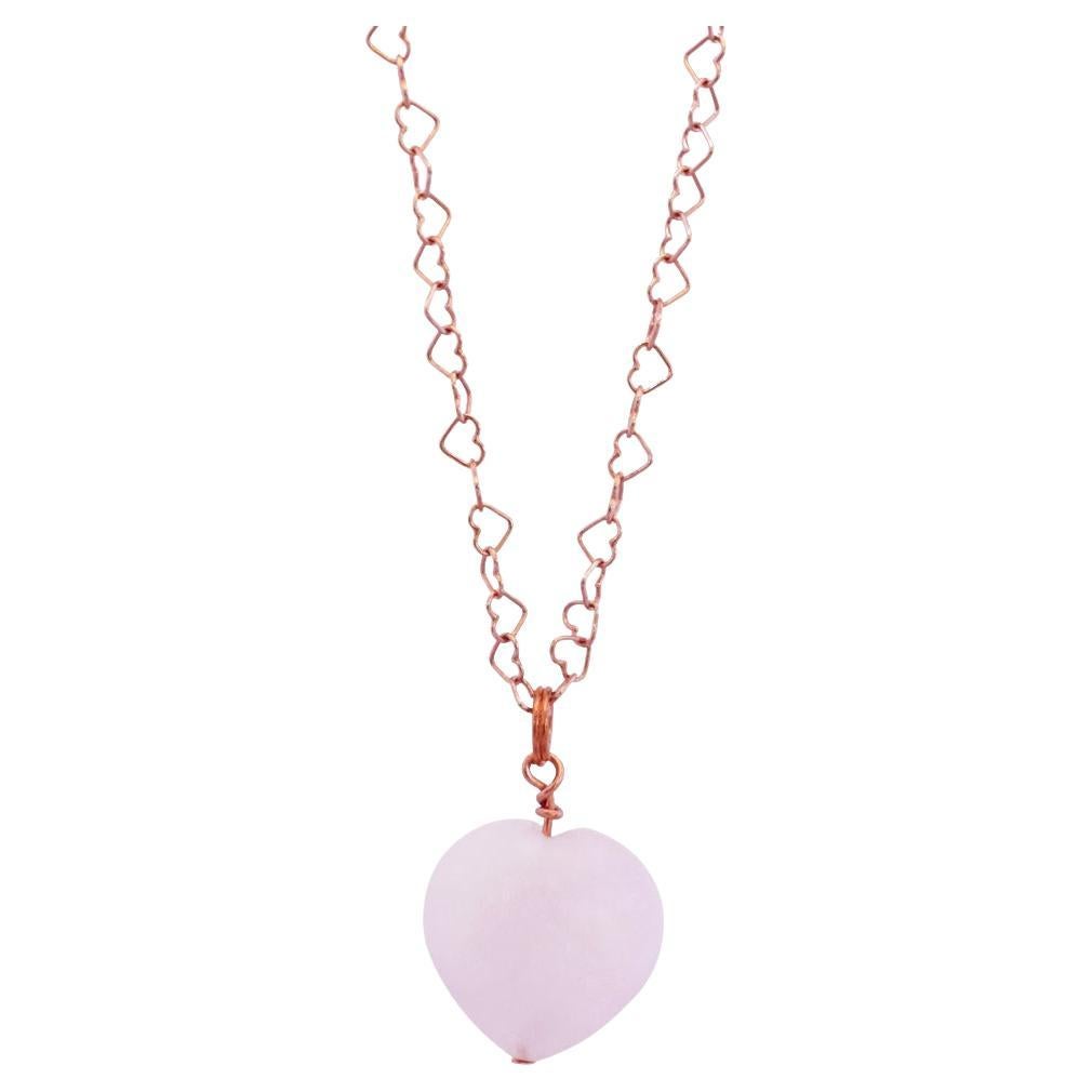 Rose Quartz Rose Gold over Sterling Silver Necklace, Heart Shaped Necklace For Sale