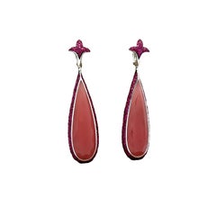 Rose Quartz Ruby 18k White Gold Drop Dangle Earrings