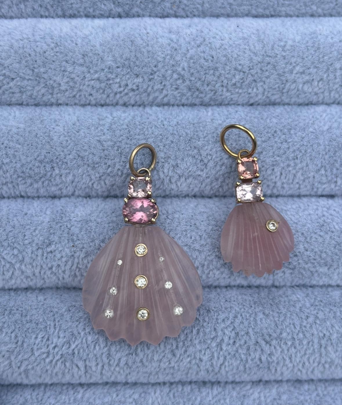 Ciondolo a conchiglia di quarzo rosa con diamanti, spinello rosa e tormalina rosa in vendita 6