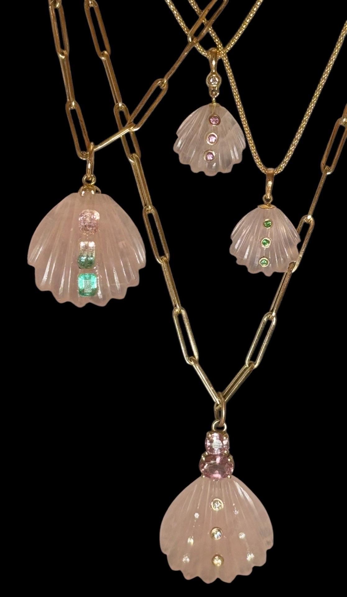 Coquille de Quartz Rose avec Spinelle Rose, Pastèque et Tourmaline Rose & Or 14k en vente 1