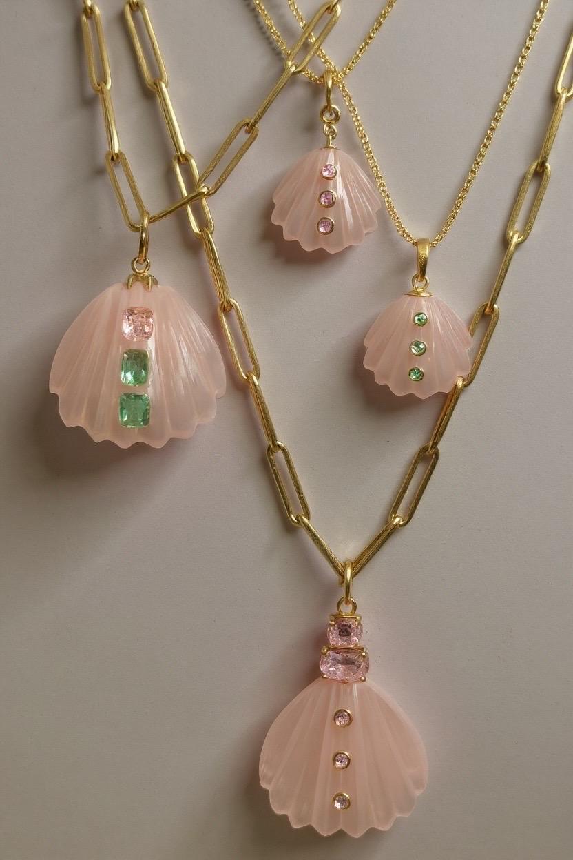 Coquille de Quartz Rose avec Spinelle Rose, Pastèque et Tourmaline Rose & Or 14k en vente 2