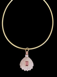 Rose Quartz Shell with Pink Tourmalines, Pink Spinel & 14k Gold