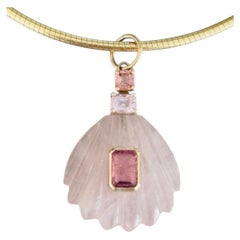 Rose Quartz Shell with Pink Tourmalines, Pink Spinel & 14k Gold