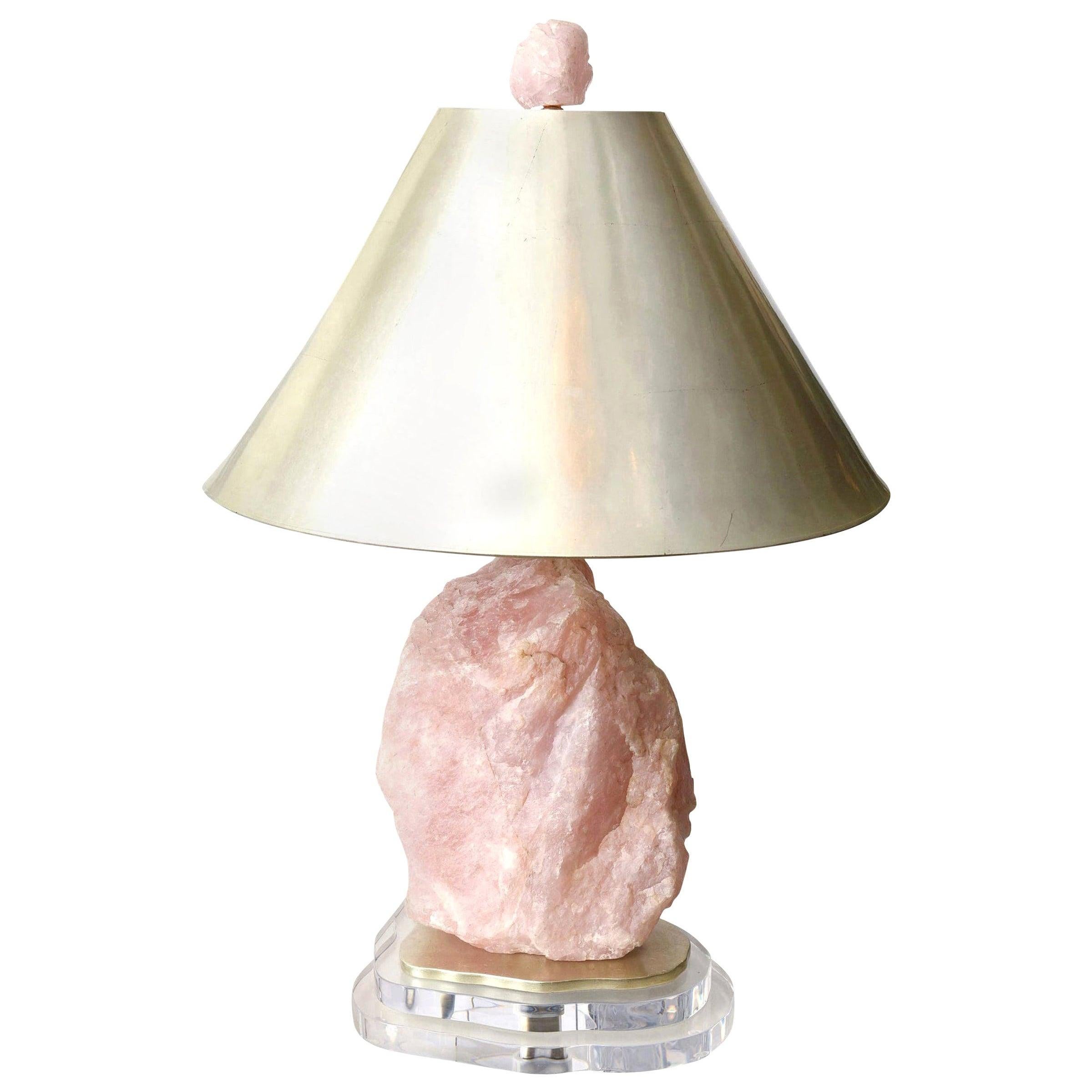 Rose Quartz, Silver Leaf and Lucite Sculptural Love Lamp One of a Kind