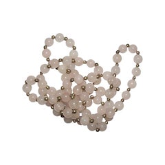 Vintage Rose Quartz Silver Plated Bead Necklace