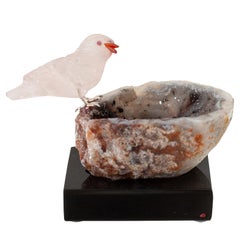 Rose Quartz Sparrow on Geode Mineral Specimen Base