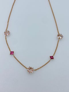 Rose Quartz Stars and Tourmaline Diamonds Rose Gold Chain Choker Necklace