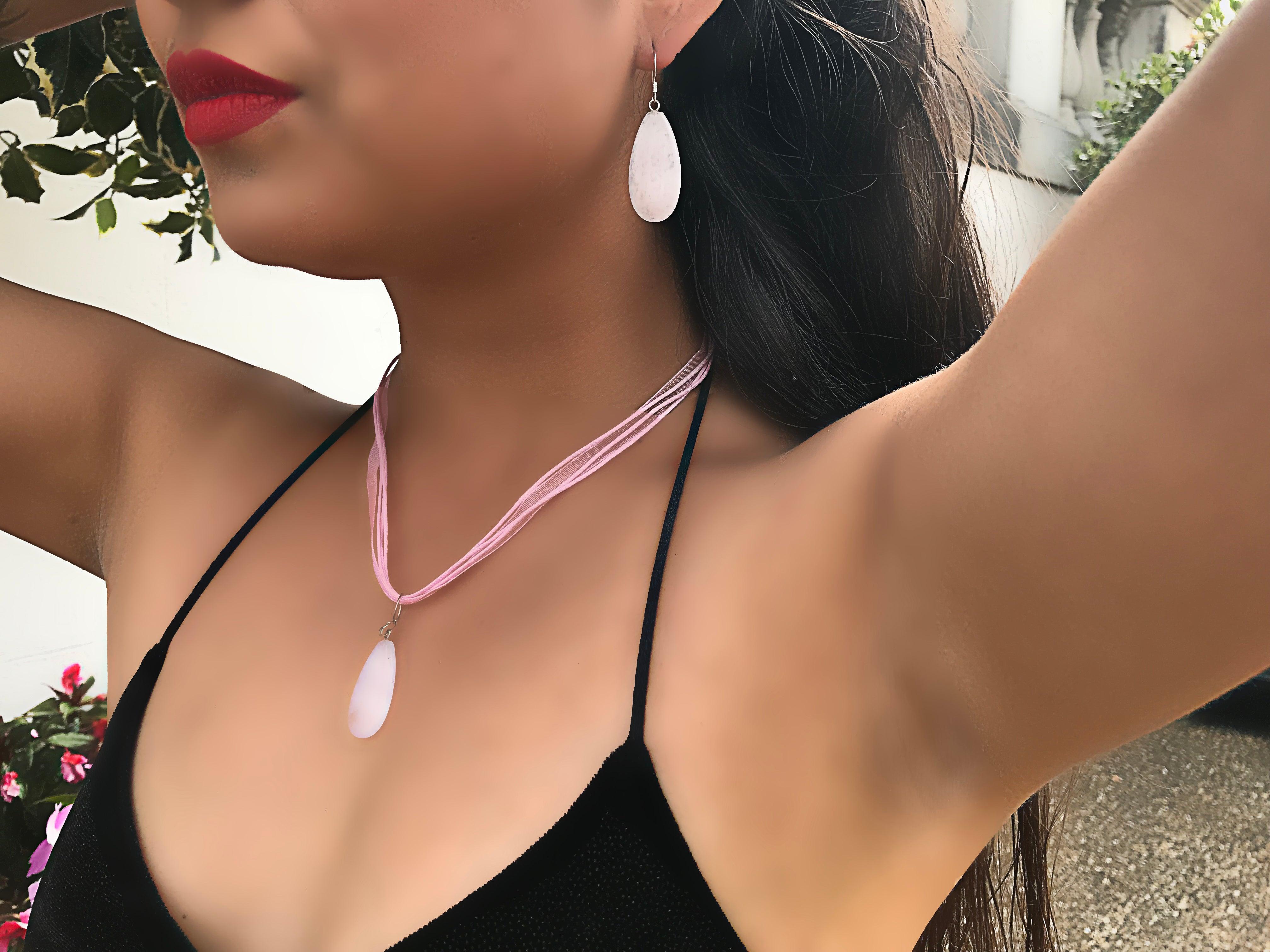 Bead Rose Quartz Sterling Silver Drop Earrings  by nlanlaVictory For Sale