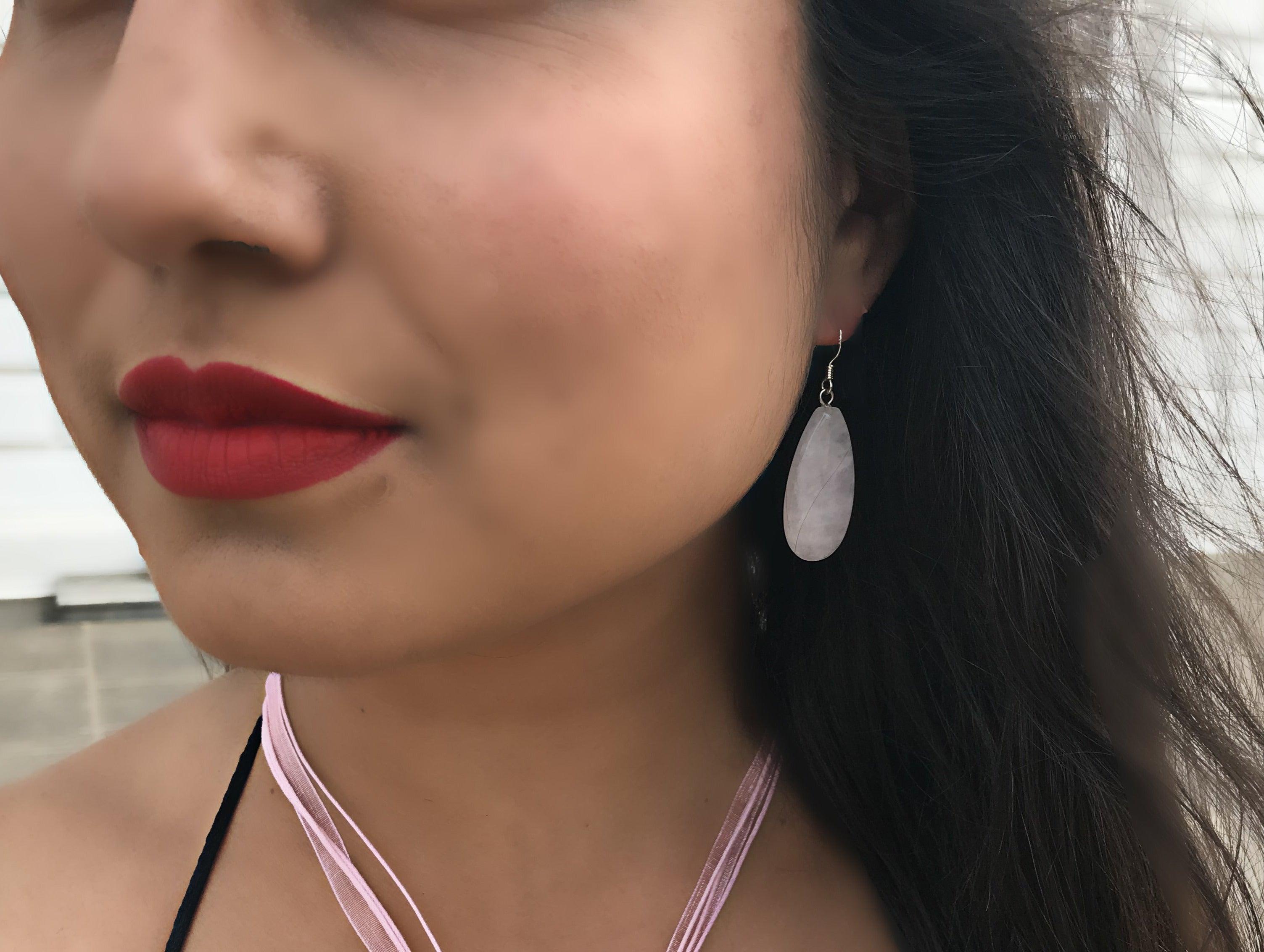 Rose Quartz Sterling Silver Drop Earrings  by nlanlaVictory In New Condition For Sale In London, GB